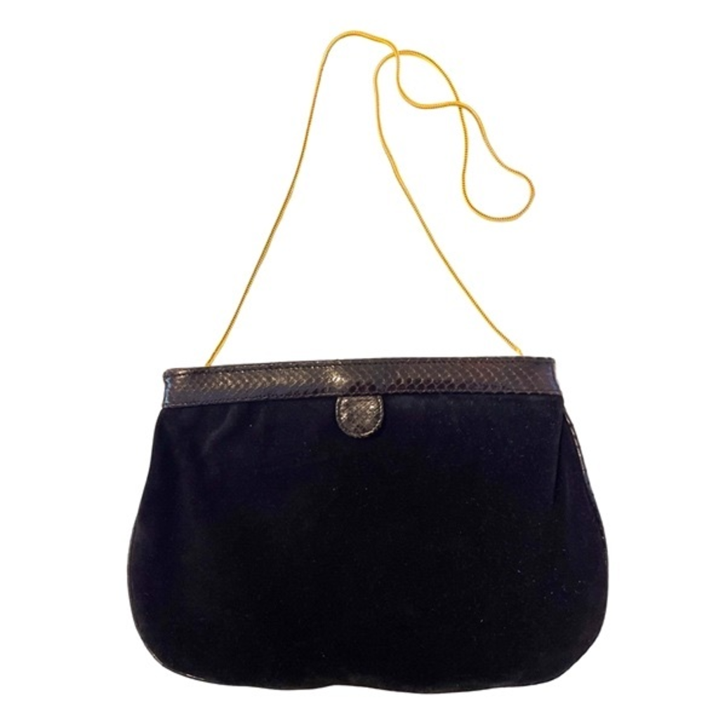 Vintage Ann Klein for Calderon‎ Black Suede evening back with gold strap